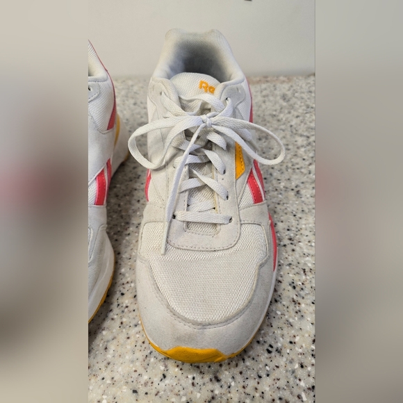 White Sneakers with Pink and Yellow Reebok Royal Bridge 2.0 Classics S 8.5 - Picture 3 of 9
